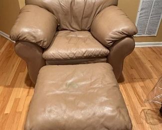Deep Leather Chair with Ottoman (has wheels)