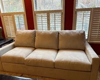 Room and board tan microfiber metro sofa. New. Spotless.