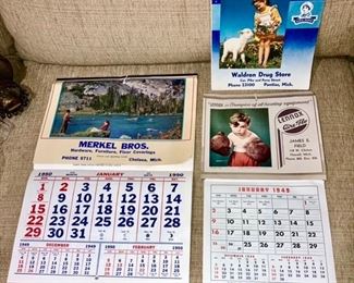 Vintage advertising give-a-way calendars (Merkel Bros., James E. Field, Waldron Drug Store