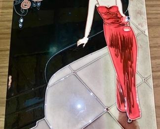 Tile picture, Lady in Red by grand piano