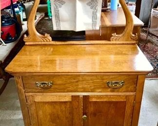Antique oak commode with towel bar