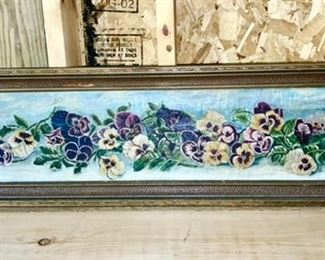 Antique hand painted and signed "Pansy" yard long framed painting