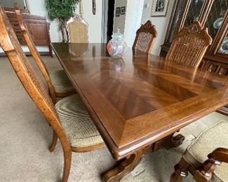 Mid Century Dining Room Table with Cane Back Chairs and Leaf