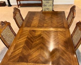 MCM Solid Wood Table with 6 Cane Back Chairs