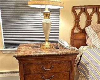 Matching Thomasville Nightstands with Marble Tops. Pair Lenox Table Lamps