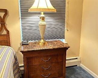 Matching Thomasville Nightstands with Marble Tops. Pair Lenox Table Lamps