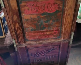 Vintage Pepsi and Miller High Life wooden crates