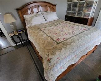 Wooden bed frame with box spring