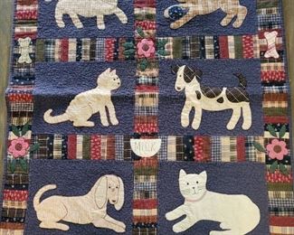 Embroidery dog and cat blanket 41"x34" 