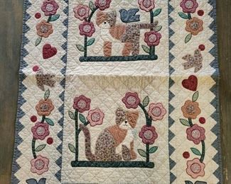 Embroidery 42"x28" cat and flowers
