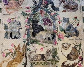 Embroidery 48"x 48" Grey and black cats
