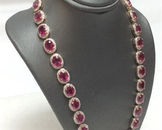 14KT GOLD RUBY AND DIAMOND NECKLACE, 65.49ct RUBIES, 3.16ct DIAMONDS, 17''L, 52.4g, AIGL APPRAISAL $39,242