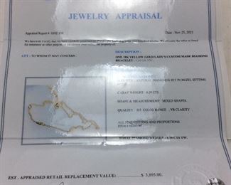18KT GOLD AND DIAMOND BRACELET, 3.2g
39ct DIAMONDS 9'', IAS APPRAISAL $3895,