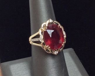 14KT GOLD COMPOSITE RUBY & DIAMOND RING, 9.49ct RUBY, SIZE 7, GAL APPRAISAL $3825 
