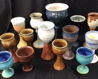 ASSORTED POTTERY WINE GOBLETS