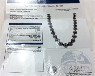 14KT SOUTH SEA PEARL NECKLACE, 33 PEARLS
18''L, GGA APPRAISAL $5290