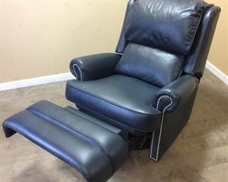 BLUE LEATHER RECLINER, ROCKER AND SWIVEL CHAIR