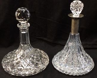 PAIR OF SHIP DECANTERS, 11in H