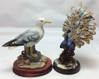(2) BIRD FIGURINES, PEACOCK & SEAGULL