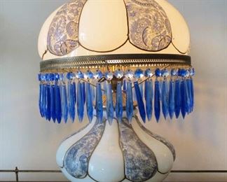 Beautiful deep blue and white glass lamp