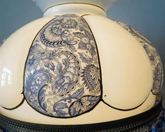 Another view beautiful deep blue and white glass lamp