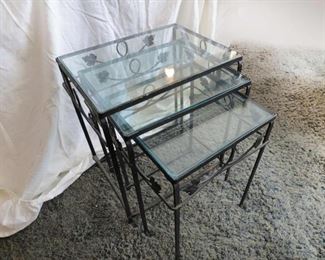 3 tiered iron & glass side occasional tables