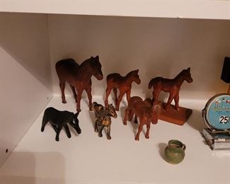 Carved Wooden Horses and a Metal Carnival Horse