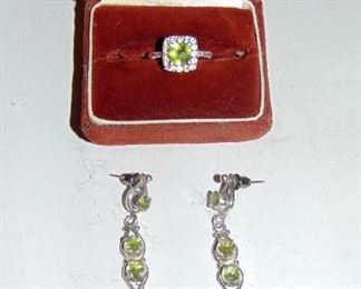 SILVER and PERIDOT RING and EARRINGS