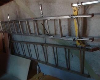 old wood ladder, 22' alum. extension ladder