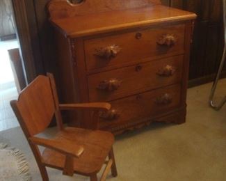 1930's child's chair, walnut chest
