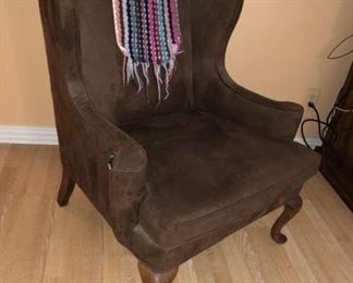 Suede wingback chair