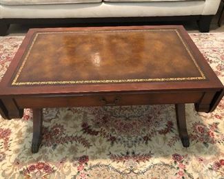 Vintage leather top drop leaf coffee table