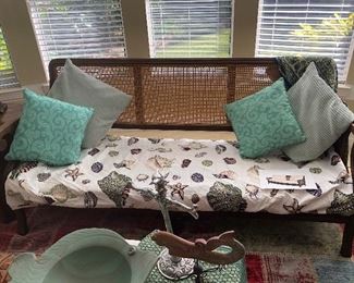 Vintage cane back wood bench