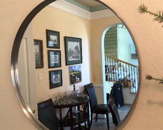 Pair chrome frame round mirrors