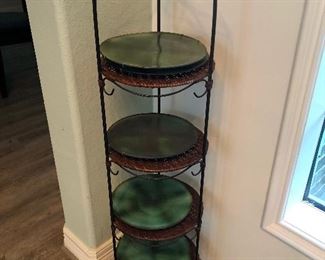 Tiered straw/metal shelf
