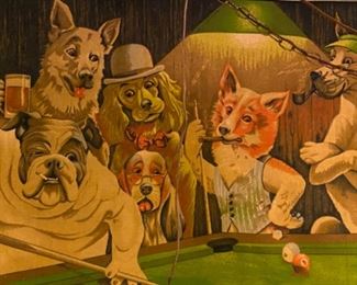 Velvet dogs playing pool wall hanging