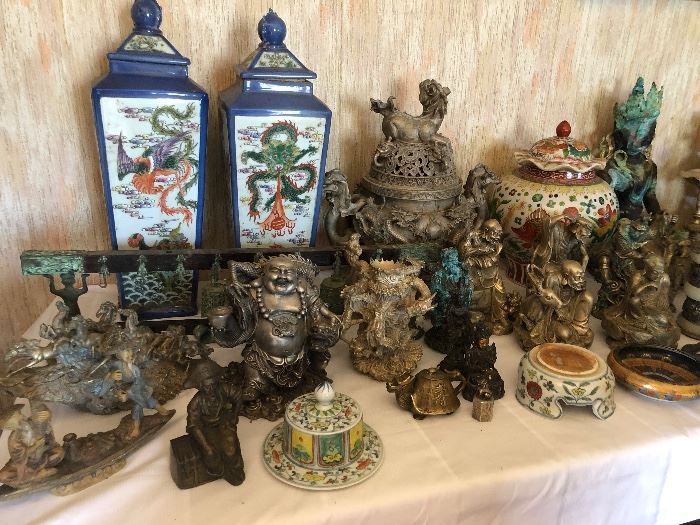 Two Tables of Oriental Vases & Statues