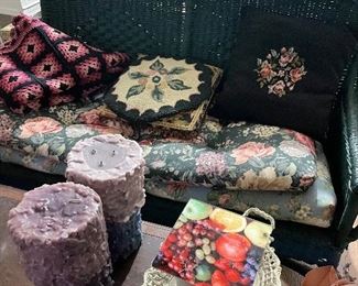 Afghans, trays, cushions and candles 