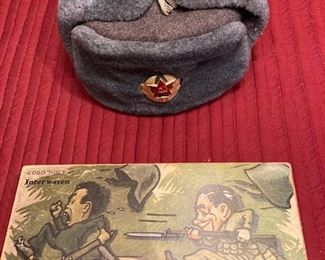 Russian military hat and WWII interwoven socks box
