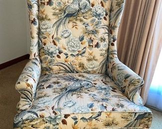 One of 2 wingback chairs