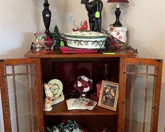 Holiday Decor, Glass Front Mission Style Cabinet
