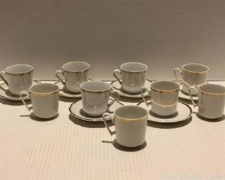 9 Vintage Tea Cups with Gold Toned Trim and 6 Saucers