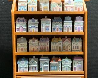 Complete Porcelain Lenox Spice Village Set with Wooden Display Rack