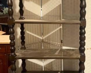 Dark Stained Display Shelf with Cane Front Doors