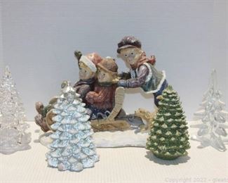 Holiday Home Collection Sleigh Figurne with 2 Glass Christmas Trees and More