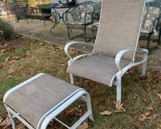 Pale Gray Painted Reclining Outdoor Chair with Ottoman