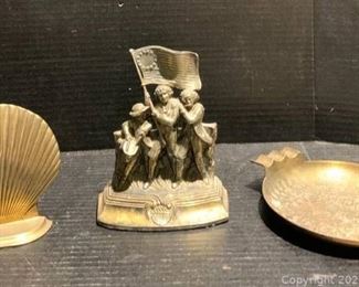 Three Brass Pieces Including Two Bookends and An Ashtray