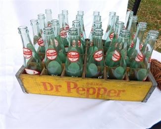 Vintage Dr Pepper Bottles in Original Wood Crate