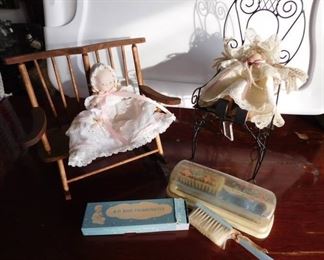 1948 Baby Thermometer, Small Rocking Chair & Doll