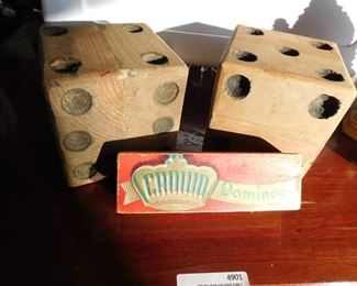 Lg. Wood Dice (2) & Vintage Dominoes.